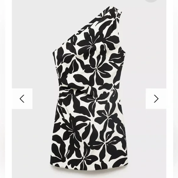 Mango Knot Floral One Shoulder Mini Dress in Black & White - Picture 6 of 7
